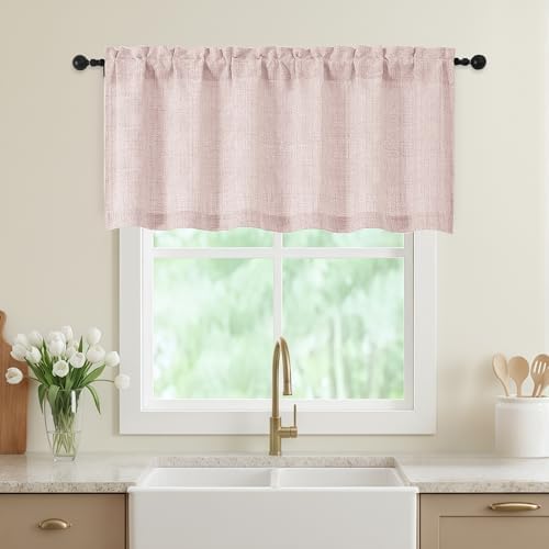 Blush Pink Valances for Windows, Light Filtering Faux Linen Textured Small by WelvetBLK