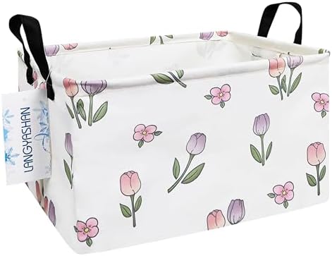 Rectangular Collapsible Romantic Tulip Storage Basket Nursery Organizer by LANGYASHAN