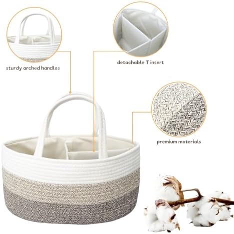 luxury little Diaper Caddy Organizer, Large Cotton Rope Nursery Baby Basket - Image 4