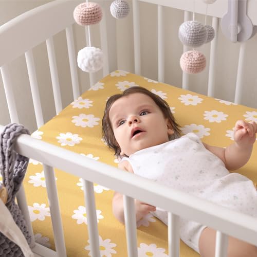 Peryiter 4 Pack Crib Sheets for Baby 52'' X 28" Yellow Daisy Crib Sheet - Image 5
