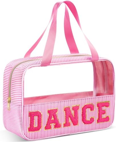 Sanwuta Seersucker Dance Bag Chenille Letter Clear Makeup Bag by Sanwuta