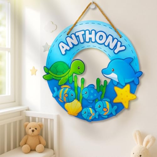 Ocean Friends Round Personalized Wooden Sign - Image 2