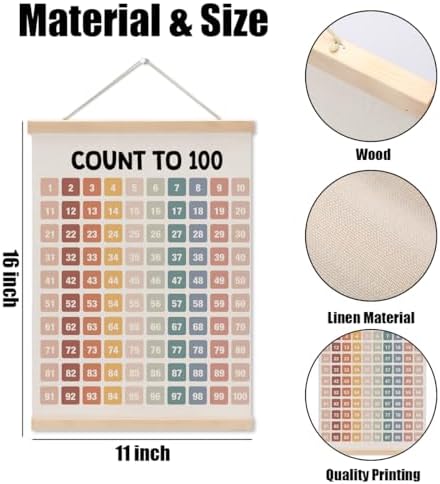 Number Chart 1-100 Poster Hanger, Boho Classroom Decor Wall Learning Poster - Image 6
