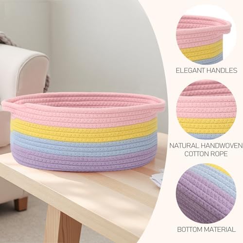 JMvicyroam Small Woven Basket, Empty Gift Basket, Rainbow/2 Pack - Image 3