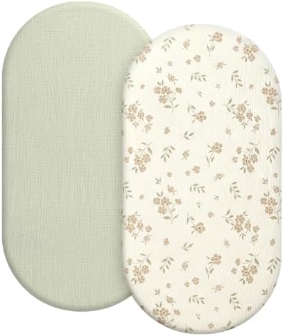 Organic Baby Bassinet Sheets Soft 2 Pack 33”x17” Fitted Mattress Pad Cover by Knirose