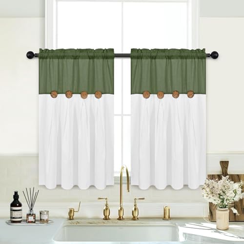 FRAMICS Farmhosue Kitchen Curtains 36 Inch Length, Rustic Cotton Linen Tier by FRAMICS