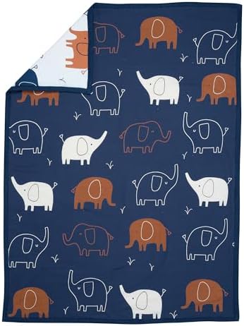 Lambs & Ivy Playful Elephant Blue/White Cotton 3-Piece Baby Crib Bedding Set - Image 3