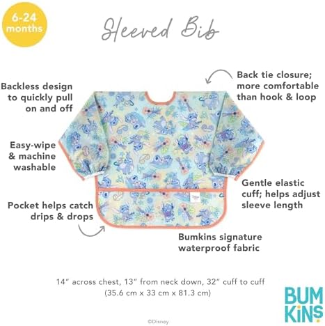 Bumkins Disney Stitch Sleeved Baby Bib – Long Sleeve Waterproof Fabric Feeding - Image 5