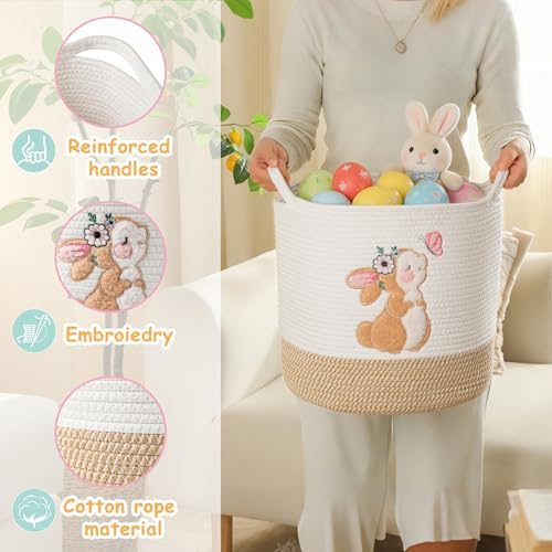Large Blanket Baskets for Living Room, Bunny Baskets Toy Storage Basket Woven - Image 6