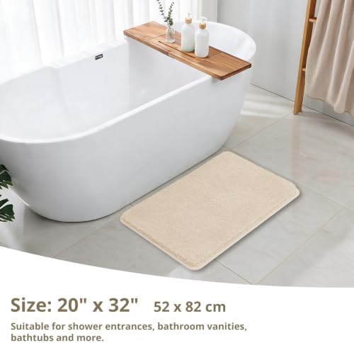 Polyester Bathroom Rug 20"x32" Beige, Non-Slip Soft Shaggy Bath Mat - Image 2