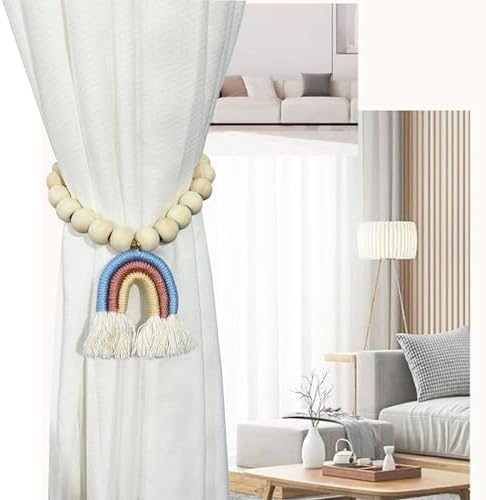 2 Pieces Wooden Beaded Curtain Tiebacks, Tassel Curtain Buckles Magnetic - Image 5