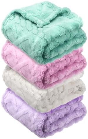 VitalCozy 4 Pcs Fleece Baby Blankets 3D Plush Soft Newborn, Light Color by VitalCozy