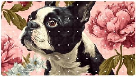 Bathtub Mat Non Slip 26.8x15.1In, Pug Flower Bath Mat by Anna+Cowper