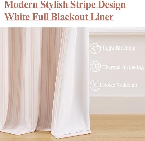 ZJDECOR Pink White Stripe Full Blackout Curtains Panels 90 Inches Length - Image 2