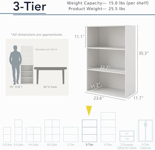 Homes: Inside + Out Apexa 3-Tier Cube Storage Organizer Shelves, Stackable Wood - Image 3