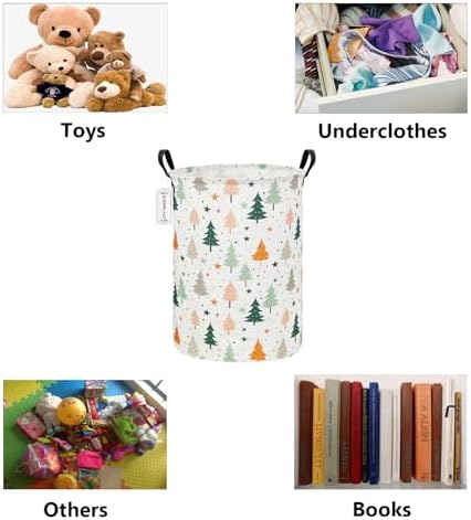 QUEENLALA Large Foldable Round Storage Basket Laundry Hamper, Pine tree - Image 3