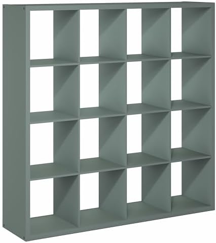 Furinno Cubicle 16-Cube Book Shelf, Extra Thick Frame Bookshelf, Sage Green - Image 7