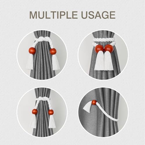 NICEEC 2 Pack Wooden Ball Magnetic Curtain Tiebacks Boho Home Decor Drape Tie - Image 5