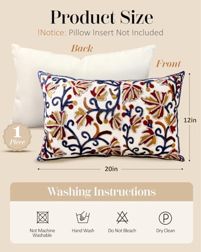 Embroidered Throw Pillow Cover, 20x12 Inch, Fall Floral - Image 4