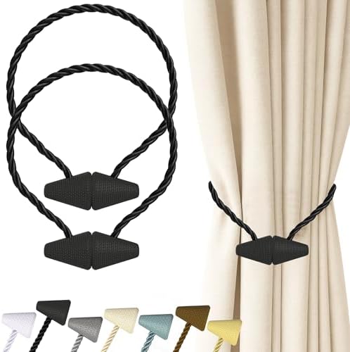 Hion Magnetic Curtain Tiebacks Black 2pcs, Curtain Holdbacks Hooks Holders by Hion