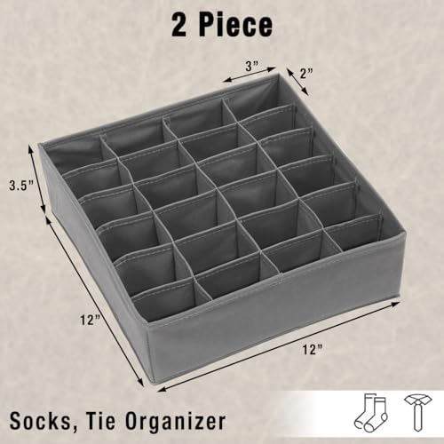 Simple Houseware 2 Pack Closet Sock Organizer, 24 Cell, Dark Gray - Image 2