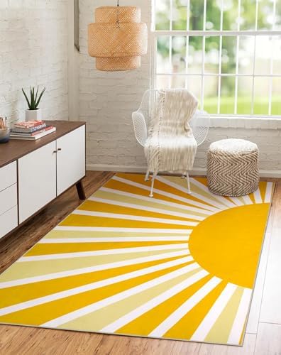 Lahome Yellow Rainbow Sun Area Rug 5x7, Classroom Rug - Image 7