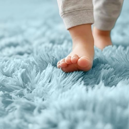 Amdrebio Light Blue Fluffy Kids Area Rug 4x6 - Image 4