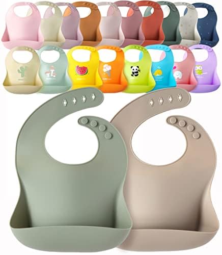 2-Pack Waterproof Silicone Baby Bib Lightweight Comfortable Easy-Wipe Clean by YMCF+Products