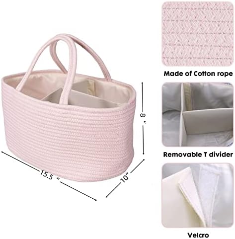 XUANGUO Large Pink Cotton Rope Baby Diaper Caddy Organizer Basket - Image 3