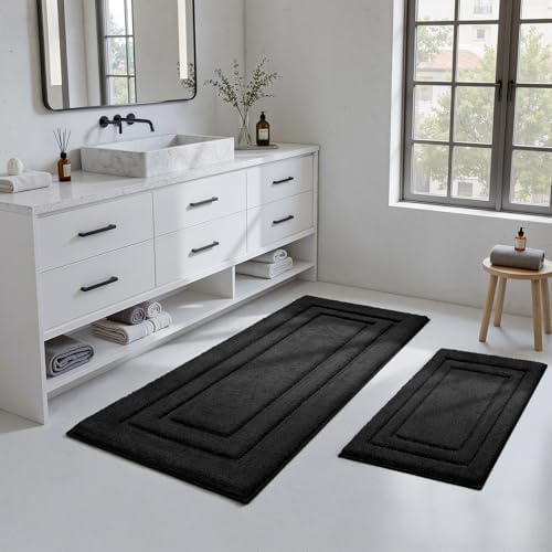 HOMEIDEAS Bathroom Rugs Sets 2 Piece, Soft Extra Long Bath Mat Black - Image 2