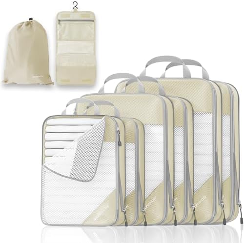 Compression Packing Cubes 8 Set, Compressible Space-Saving Packing Cubes by NICOSHOW