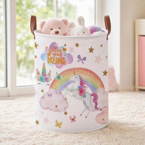Unicorn Laundry Hamper Basket for Kids, Toy Clothes Book Bin for Bedroom by XHWZOF