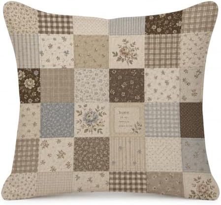 Neutral Farmhouse Floral Patchwork Throw Pillow Cover 18x18 by Unknown