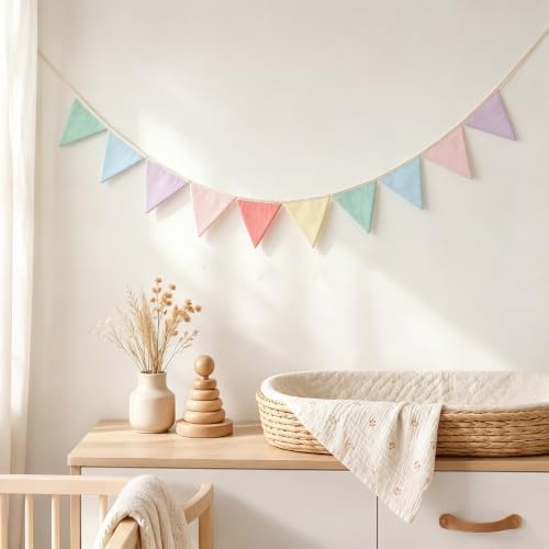 JUIIZAY Pennant Banner Flags Pastel Fabric Triangle Bunting Garland - Image 6