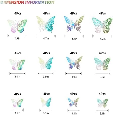 SAOROPEB 3D Butterfly Wall Decor 48 Pcs Laser Butterfly Birthday Decoration - Image 6