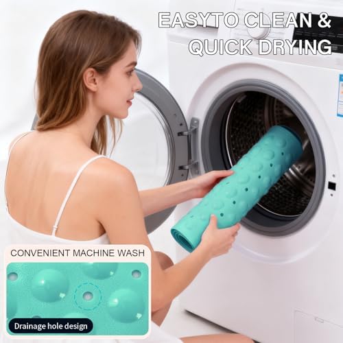 Anti-Slip Bathtub Shower Mat 40×16 Inch Turquoise Green - Image 6
