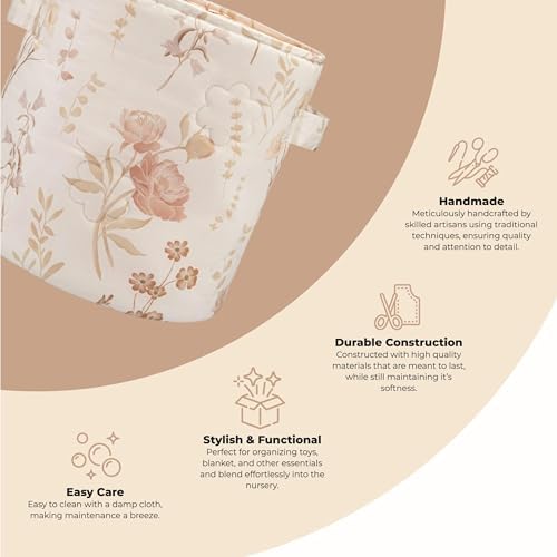 Crane Baby Wildflower Quilted Storage Basket, Cotton Fabric Basket - Image 2