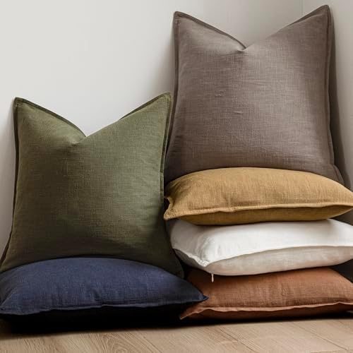 Foindtower Linen Solid Decorative Throw Pillow Covers 24x24 Inch Brown Tan - Image 6
