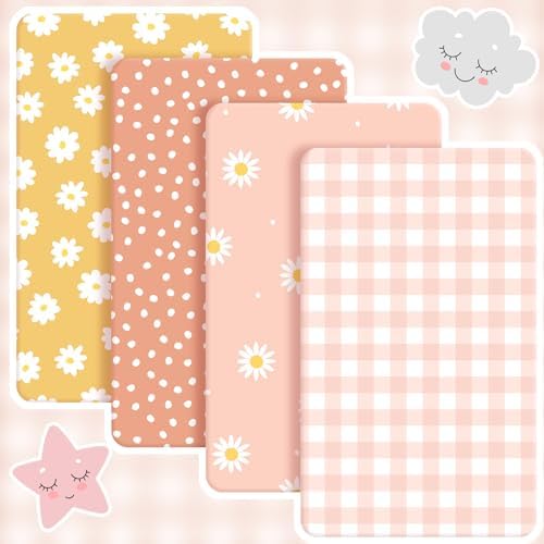 Peryiter 4 Pack Crib Sheets for Baby 52'' X 28" Yellow Daisy Crib Sheet - Image 3