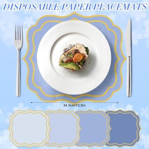 100 Pcs Dusty Blue Paper Placemats 13.4 x 12 Inch Disposable Scalloped Paper - Image 2