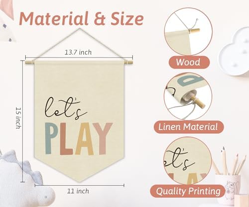 Playroom Sign Decor Let's Play Canvas Banner, Nursery Classroom Wall Art Canvas - Image 5