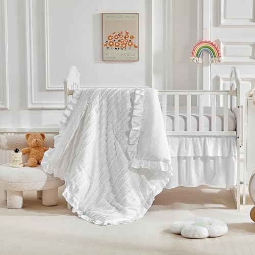 3 Pieces Tufted Stripes Crib Bedding Set - Image 3