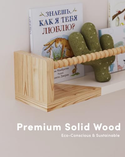 Nursery Floating Shelves for Wall Set of 4, Wooden Nursery Book Shelves - Image 4