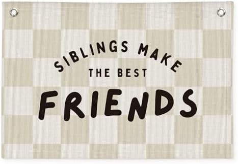 Playroom Nursery Decor, Siblings Make The Best Friends Banner, Linen Canvas by Wheatwin