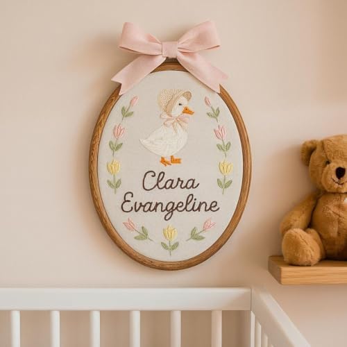 Personalized Floral Baby Name Embroidery Hoop – Custom Oval Nursery Wall Decor by Custom