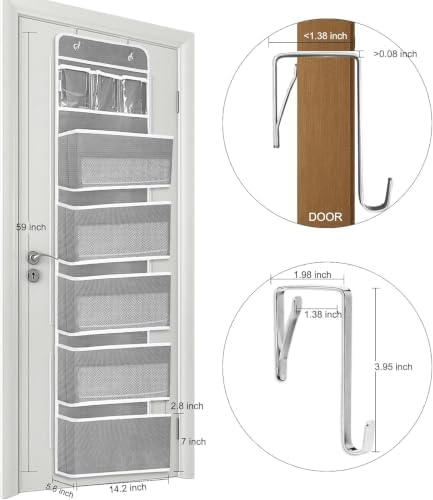 Over the Door Organizer 6 Shelves & 8 Pockets, Zippered Divider - Image 3