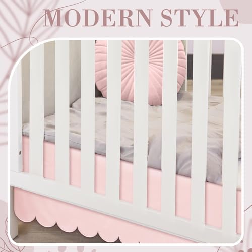 Hahafelt 28 x 52 Inch Pink Scalloped Crib Skirt, 14 Inch Drop - Image 4
