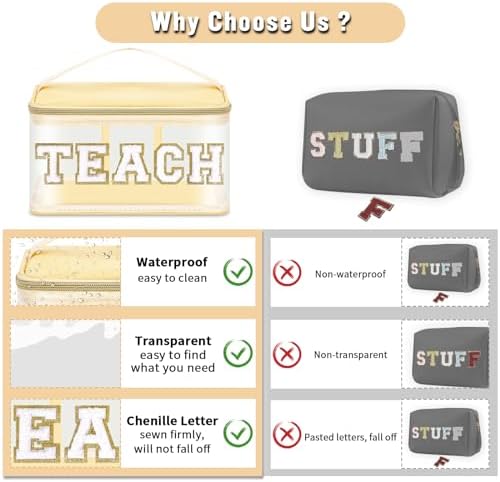 Teacher Appreciation Gifts Chenille Letter Clear Makeup Bag TEACH Pouch - Image 6