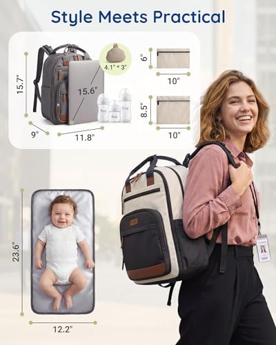 mommore Baby Diaper Bag with Waterproof Changing Pad, Light Gray - Image 6