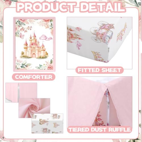Hahafelt 3 Pcs Pink Princess Baby Crib Bedding Set - Image 3